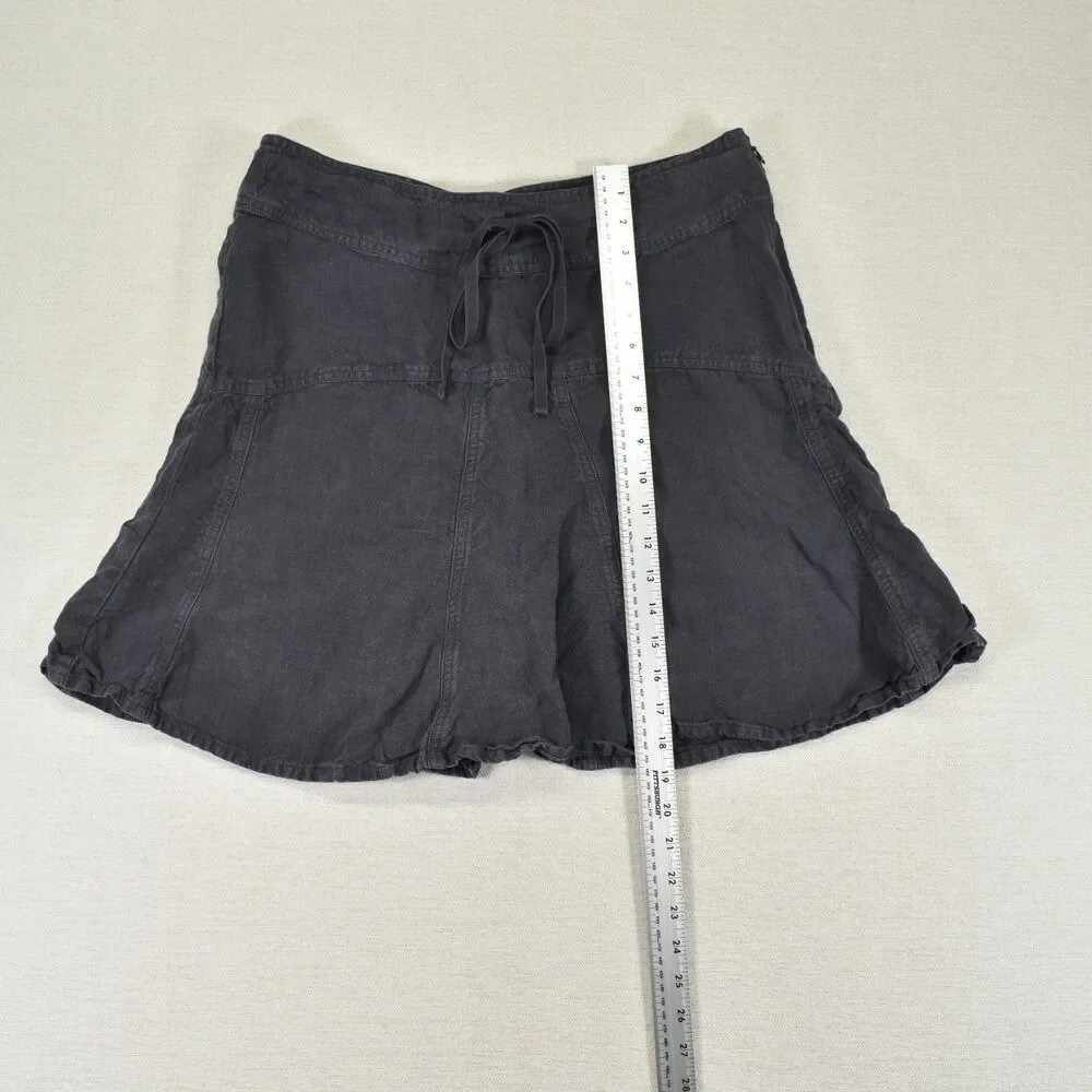 Athleta Linen A-Line Flare Skirt Size 8 Faded Black Drawstring Casual Summer